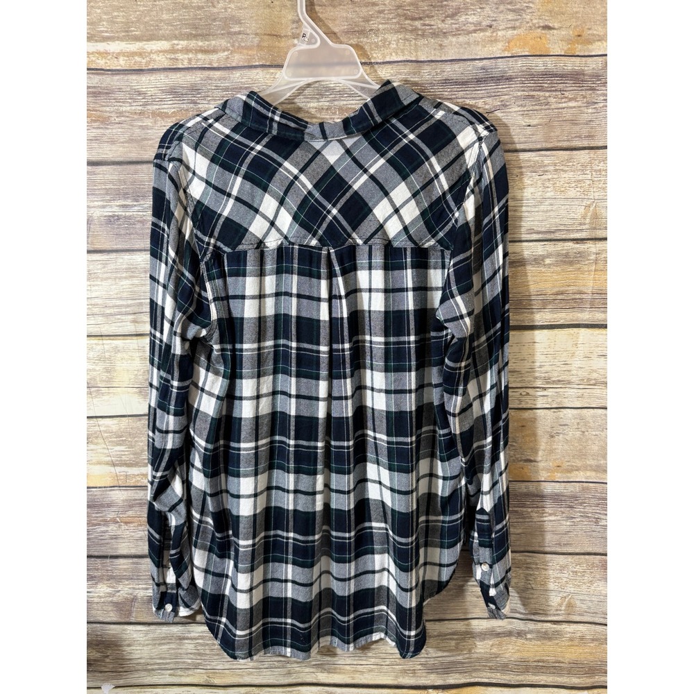 Lucky Brand Plaid Modal Popover Shirt M Medium Navy Green White High Low Hem - Picture 3 of 7
